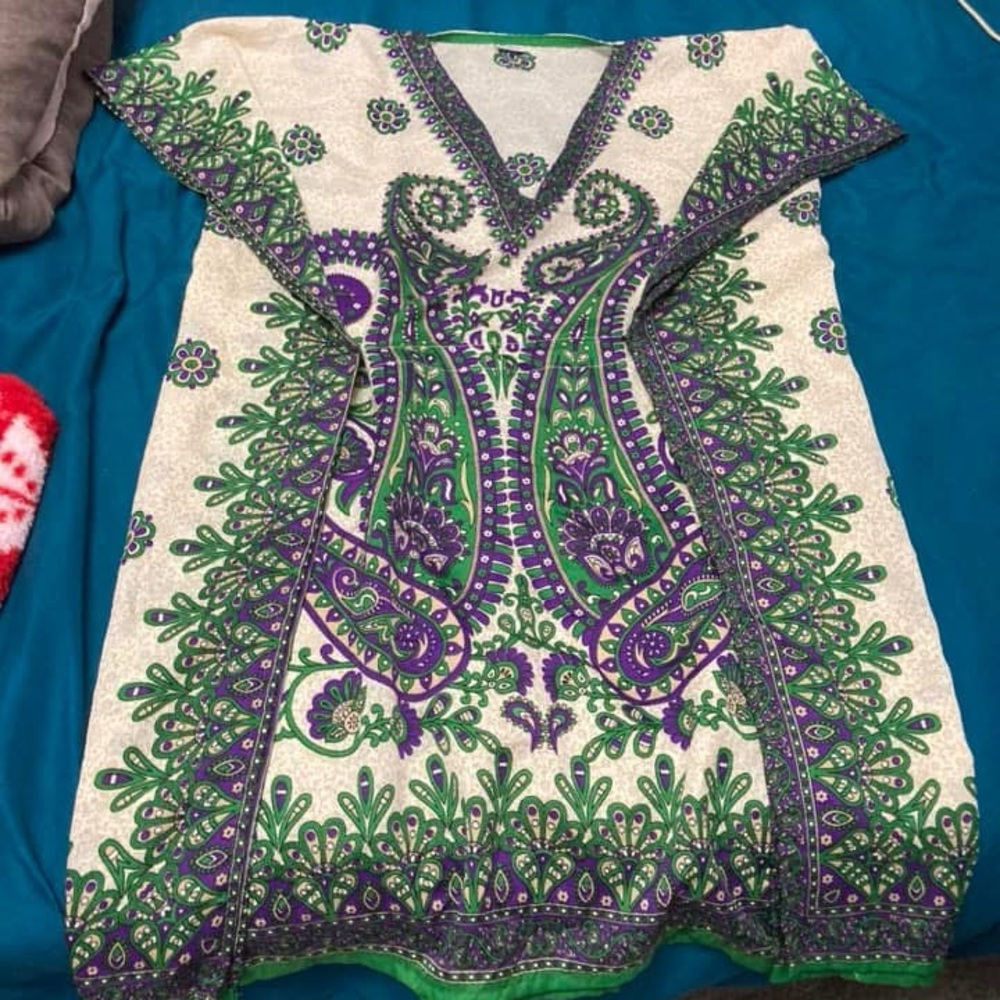 green purple cream kurta